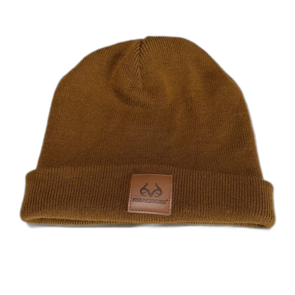 Realtree Beanie One Size Brown Knit Cuffed Hunting Logo Patch Acrylic